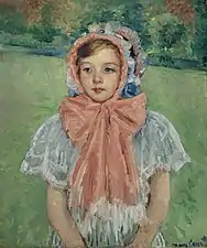 Mary Cassatt, Girl in a Bonnet Tied with a Large Pink Bow, 1909. Oil on canvas (68 x 57.2&nbsp;cm). Private Collection.