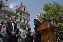 Governor Andrew Cuomo was a keynote speaker at rally for NYC Firefighters and Police Officers disability protection legislation (2015)