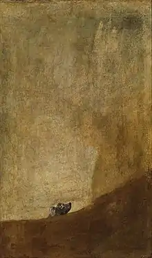 The Dog; Francisco de Goya; ca. 1819–1823; mural transferred to canvas, 131.5 × 79.3&nbsp;cm.; Museo del Prado