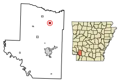 Location of Blevins in Hempstead County, Arkansas.