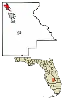 Location of Avon Park in Highlands County, Florida.