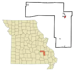 Location of Arcadia within Iron County, Missouri