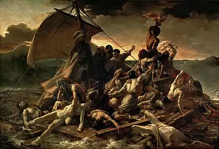 The Raft of the Medusa; by Théodore Géricault; 1819; oil on canvas; 4.91 × 7.16&nbsp;m; Louvre