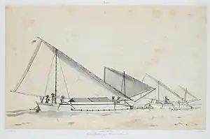 Madurese paduwang with crab claw sails on fixed masts