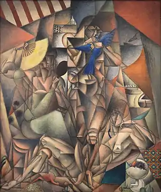 Jean Metzinger, 1912–1913, L'Oiseau bleu (The Blue Bird), oil on canvas, 230 x 196&nbsp;cm, Musée d'Art Moderne de la Ville de Paris. Exhibited at the Salon des Indépendants, 1913
