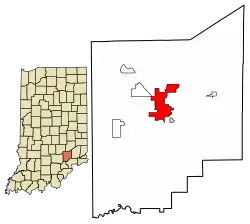 Location of North Vernon in Jennings County, Indiana