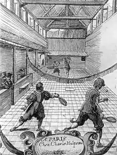 "Jeu de paume," originally a French precursor of lawn tennis