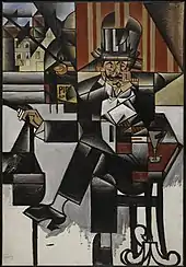 Juan Gris, 1912, Man in a Café, oil on canvas, 127.6 x 88.3&nbsp;cm, Philadelphia Museum of Art. Exhibited at the 1912 Salon de la Section d'Or