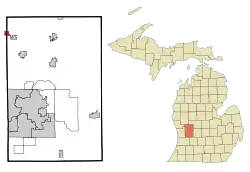 Location of Casnovia in Kent County and the state of Michigan