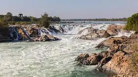 Khone Phapheng Falls, located on the Mekong River near the border with Cambodia, at 10.7&nbsp;km (6.6&nbsp;mi) wide, it is the widest waterfall in the world.