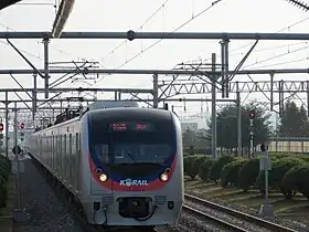 Overhead lines in Gyeongui–Jungang Line, South Korea (25&nbsp;kV AC)