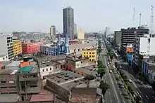 Aerial view: the church, former French embassy (left), Wilson Avenue (right), Justice Palace, Sheraton Hotel and Civic Centre (background) can all be seen