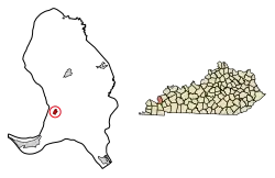 Location of Smithland in Livingston County, Kentucky.