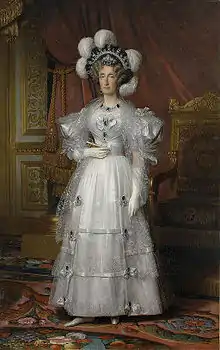 Queen Maria Amalia of France wearing elements of her sapphire parure, 1836