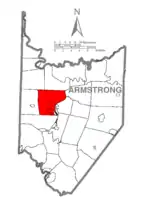 Map of Armstrong County, Pennsylvania, highlighting East Franklin Township