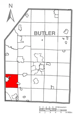 Map of Butler County, Pennsylvania, highlighting Jackson Township