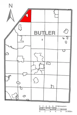 Map of Butler County, Pennsylvania, highlighting Mercer Township