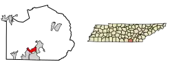 Location of Kimball in Marion County, Tennessee.