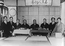 Image 18Masters of karate in Tokyo (c. 1930s), from left to right, Kanken Toyama, Hironori Otsuka, Takeshi Shimoda, Gichin Funakoshi, Chōki Motobu, Kenwa Mabuni, Genwa Nakasone, and Shinken Taira (from Karate)