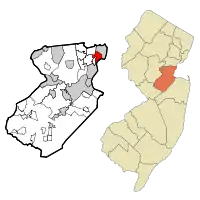 Location of Port Reading in Middlesex County highlighted in red (left). Inset map: Location of Middlesex County in New Jersey highlighted in orange (right).
