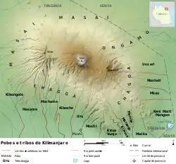 Map of Kilimanjaro showing 15 of the largest states as of 1964