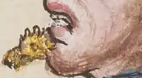 Close-up of Nezahualcoyotl's jaw from the Codex Ixtlilxochitl, showing him with a gold labret