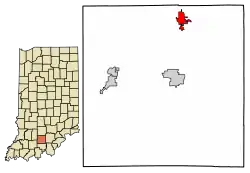 Location of Orleans in Orange County, Indiana.