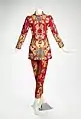Late 1990s red brocade pantsuit