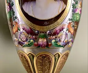 Neoclassical acanthuses on a vase, by the Sèvres Porcelain Manufactory, 1814, hard-paste porcelain with platinum background and gilt bronze mounts, Louvre