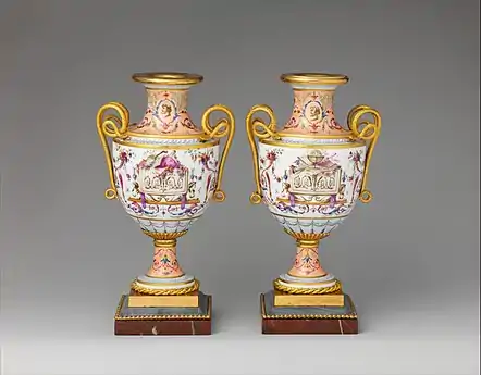 Pair of vases; 1789; hard-paste porcelain, gilt bronze, marble; height (each): 23&nbsp;cm; Metropolitan Museum of Art