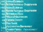  List of names of leaders of Dejima, white serif on blue, Willem mentioned in the middle.