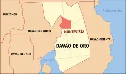 Map of Davao de Oro with Montevista highlighted