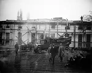 President Hoover views West Wing fire ruins, January 15, 1930