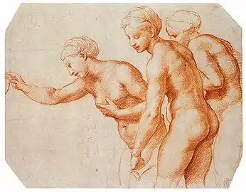 Raphael, red chalk study for the Villa Farnesina Three Graces (c. 1518): 57