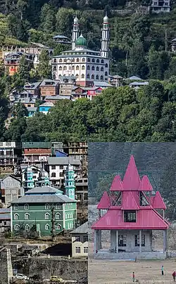Clockwise: Jama Masjid Akhyarpur, Shiv Mandir Gandoh, Jama Masjid Gandoh, Sittla Mata mandir Dalori