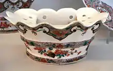 Saint-Cloud soft paste porcelain flower holder, "Famille Rose", 1730-1740.