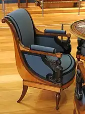 Directoire style armchair of the salon of Madame Récamier, without any kind of gilding; attributed to Jacob Frères; c.1798; various types of wood; 84.5 x 62.2 x 62&nbsp;cm; Louvre