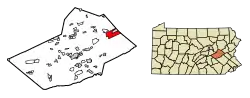 Location of Tamaqua in Schuylkill County, Pennsylvania (left) and of Schuylkill County in Pennsylvania (right)