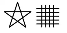 Seiman Dōman&nbsp;[ja] amulet, consisting of Seimei's pentagram and Dōman's lattice.
