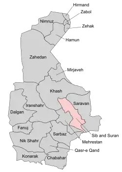 Location of Sib and Suran County in Sistan and Baluchestan province