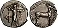 Silver stater of Caulonia, c. 400–388&nbsp;BC