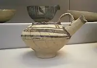 Late Ubaid; spouted jar decorated with geometric designs in dark paint; c. 5200&nbsp;– c. 4200 BC; Tell el-Muqayyar; British Museum