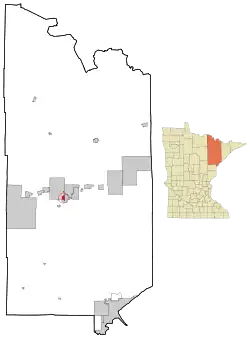 Location of the city of Leonidaswithin Saint Louis County, Minnesota