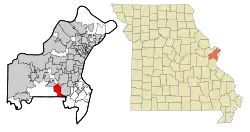 Location within St. Louis County and Missouri