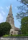 St James's Church, Tunbridge Wells, 1860–62 by Ewan Christian, the windows have rich Geometrical tracery and the south-west steeple also serves as an entrance porch