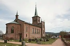 Svelvik church&nbsp;[no] is a long church from 1859 with seating for 450.