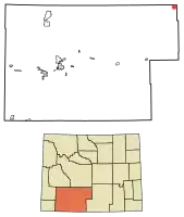 Location of Bairoil in Sweetwater County, Wyoming.