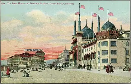 Dancing pavilion, Casino café sign, and bathhouse