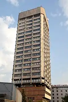 A tall, though thin concrete structure