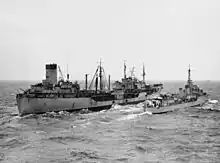 USS&nbsp;Manatee refueling HMAS&nbsp;Warramunga off Korea, 27 June 1951.